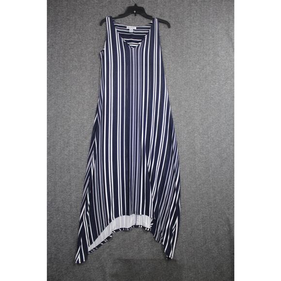 TOMMY BAHAMA ANOCHE SLEEVELESS STRIPE SHIFT HI-LOW MAXI DRESS STRIPE MEDIUM - Picture 2 of 5